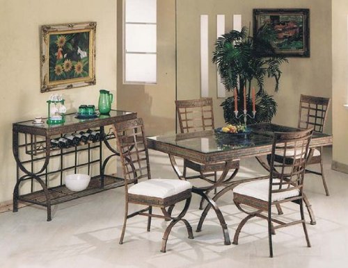 5 pc metal and glass rectangular table dining table set