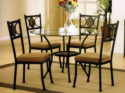 5pc Round Metal Dining Table & Chairs Set in Dark Bronze Finish