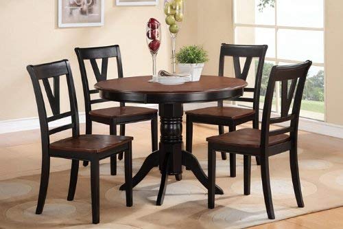 5 pc Viola III collection black finish wood legs and cherry finish wood tops round dining table set with wood top seats