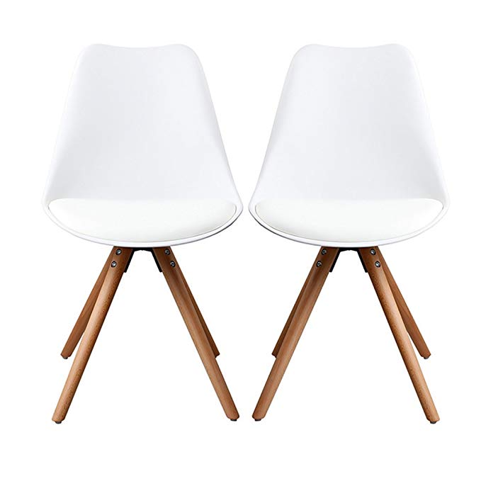 Wylang Eames Chair Armless Dining Room ChairsNatural Wooden Legs Molded Seat Chair White Set of 2