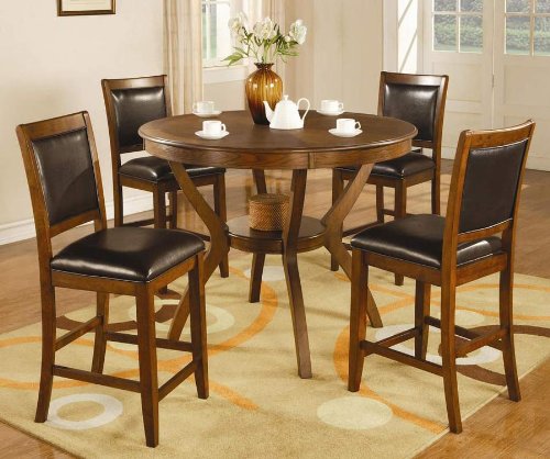 5pc Counter Height Dining Set in Brown Walnut Finish