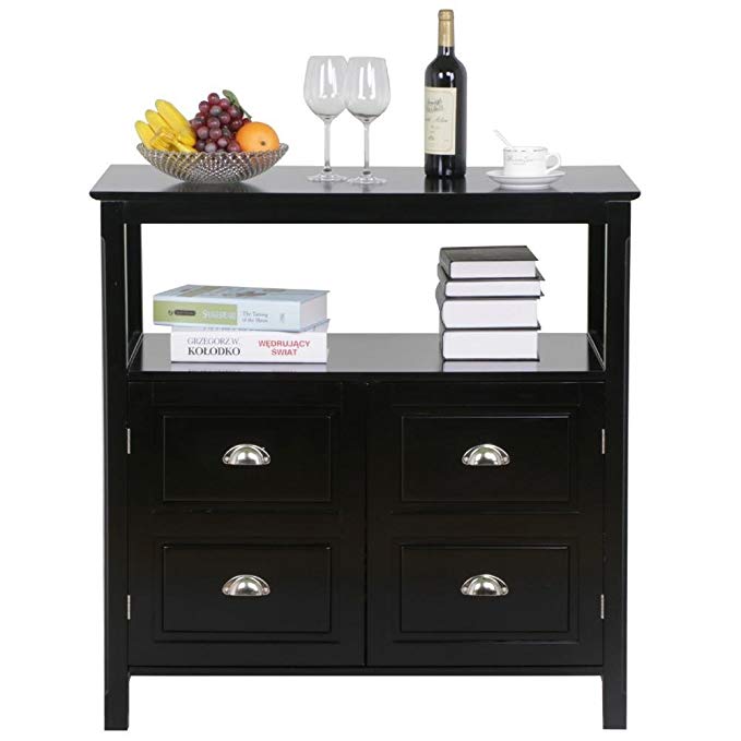 Topeakmart Black Gloss Buffet Sideboard Cabinet Table Drawer Door Open Display Shelf Cupboard Dining Room Furniture