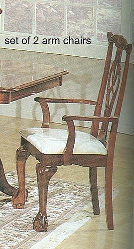 Set of 2 Chippendale Cherry Finish Wood Dining Arm Chairs