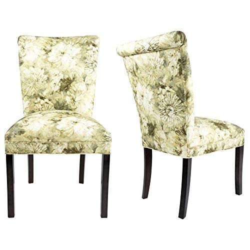 Sole Designs The Barcelona Collection Contemporary Style Fabric Upholstered Armless Dining Side Chairs (Set of 2), Cream/Green/White