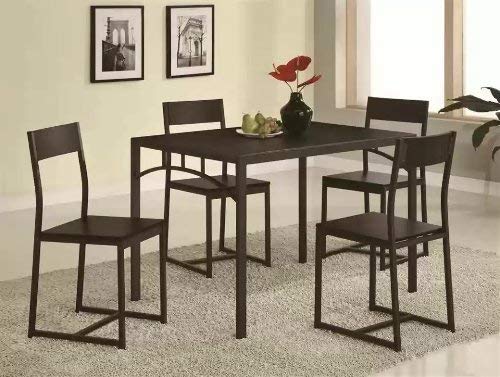 Coaster Home Furnishings 5pc Metal Dining Table Chairs Set in Deep Cappuccino Finish