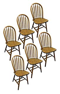 6 Dark Oak Stain Kitchen Dining Arrow Back Chairs Set