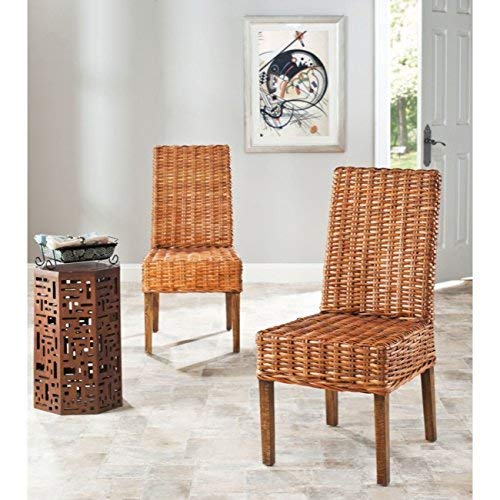 Safavieh Home Collection Aubrey Honey Oak Wicker Side Chair, Set of 2