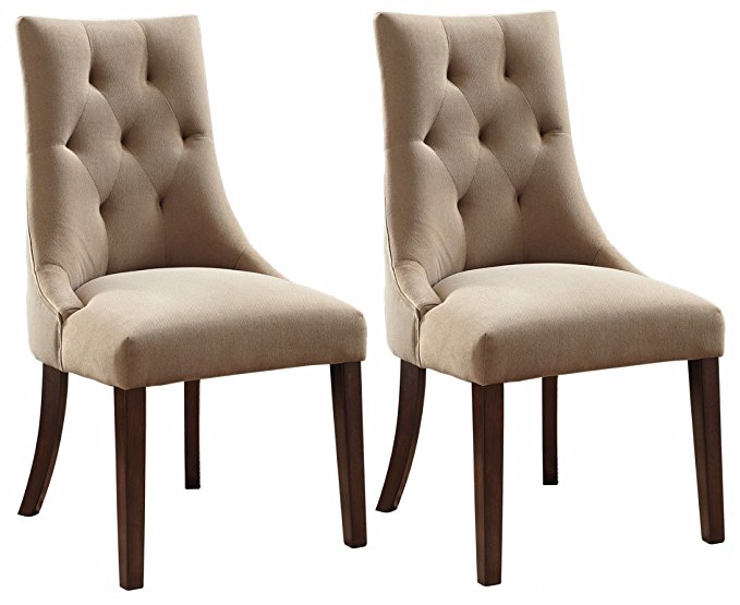 Ashley Furniture Signature Design - Mestler Dining Side Chair - Button-Tufted Seatback - Set of 2 - Light Brown