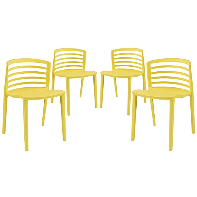 Modway Curvy Dining Chairs Set of 4 in Yellow