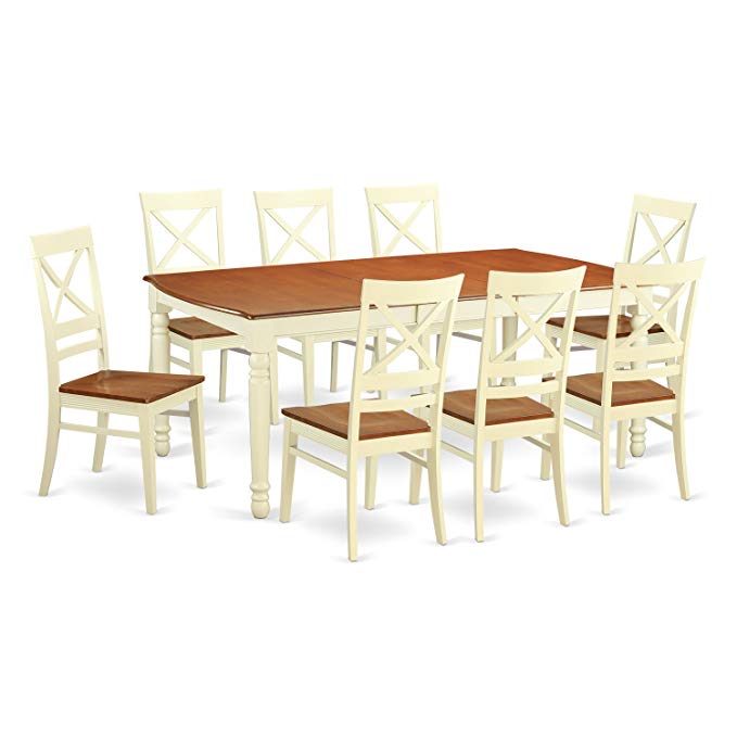 East West Furniture DOQU9-WHI-W 9 Piece Table and 8 Dining Room Chairs Set