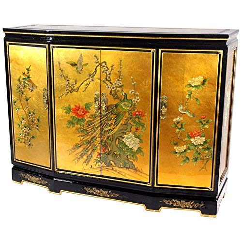 ORIENTAL FURNITURE Gold Leaf Slant Front Cabinet