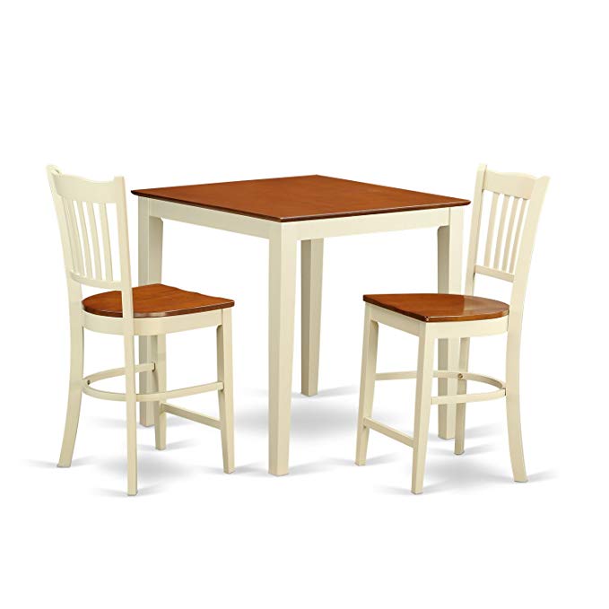 East West Furniture VNGR3-WHI-W 3 Piece Counter Height Dining Table and 2 Bar Stools Set