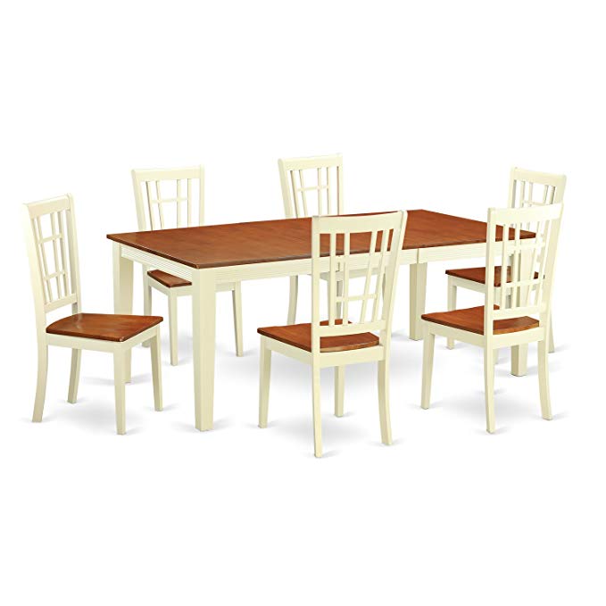 East West Furniture QUNI7-WHI-W 7 Piece Kitchen Table and 6 Chairs Dinette