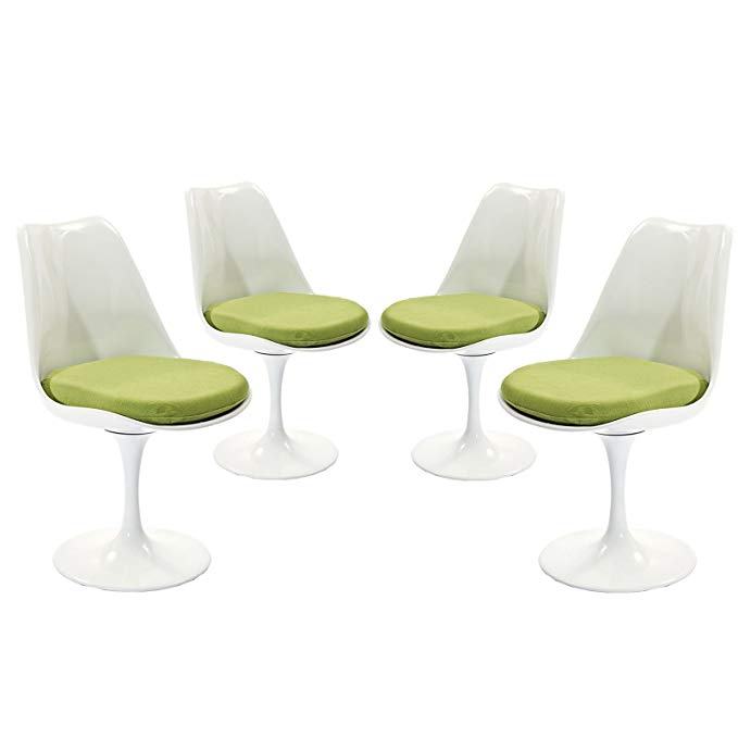 Modway Lippa Modern Dining Side Chairs With Fabric Cushion in Green - Set of 4