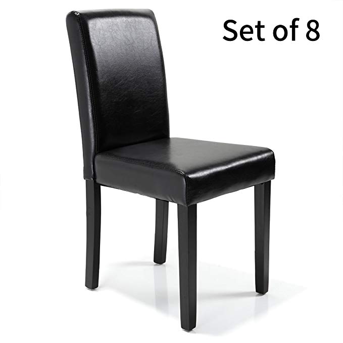 LAZYMOON Black Kitchen Dining Chairs Ubran Style PU Leather Side Chairs w/Medium Back Set of 8