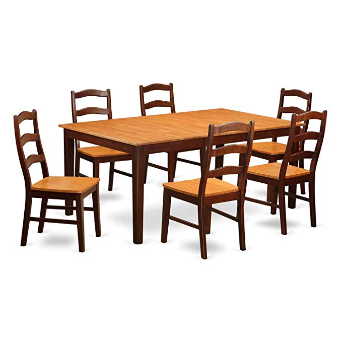 East West Furniture HENL7-BRN-W 7-Piece Dining Table Set