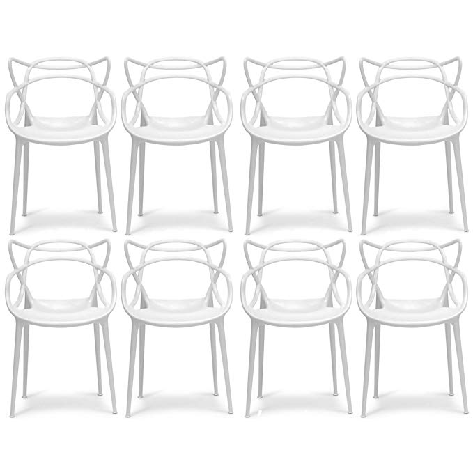 2xhome Set of 8 White Dining Room Chairs - Modern Contemporary Designer Designed Popular Home Office Work Indoor Outdoor Armchair Living Family Room Kitchen