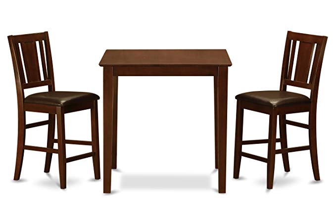 East West Furniture VNBU3-MAH-LC 3-Piece Counter Height Table Set