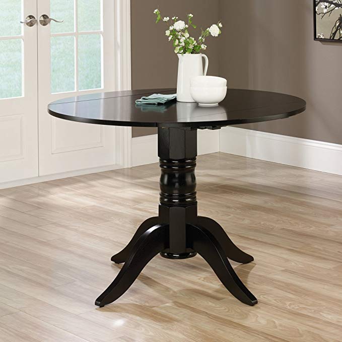 Sauder 415096 Round Drop Leaf Table, Black Finish