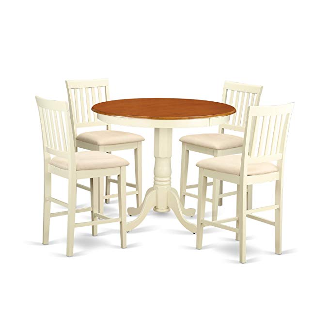 East West Furniture JAVN5-WHI-C 5 Piece Dinette Table and 4 Bar Stools Set