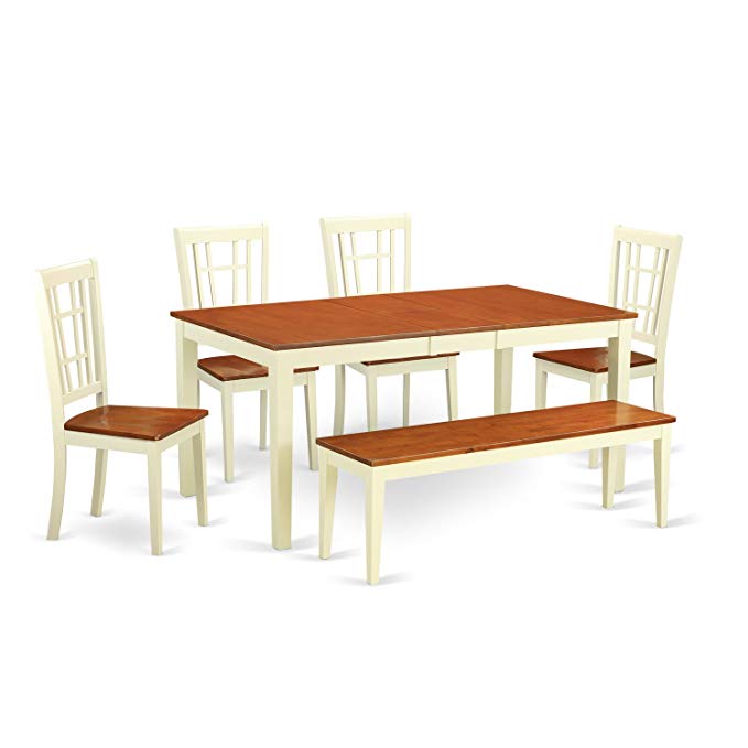 East West Furniture NICO6-WHI-W 6-Piece Dining Table Set, Buttermilk/Cherry Finish