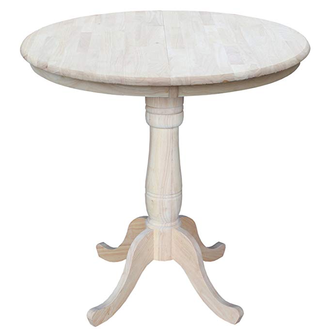 International Concepts 36-Inch Round Extension Counter Height Table with 12-Inch Leaf