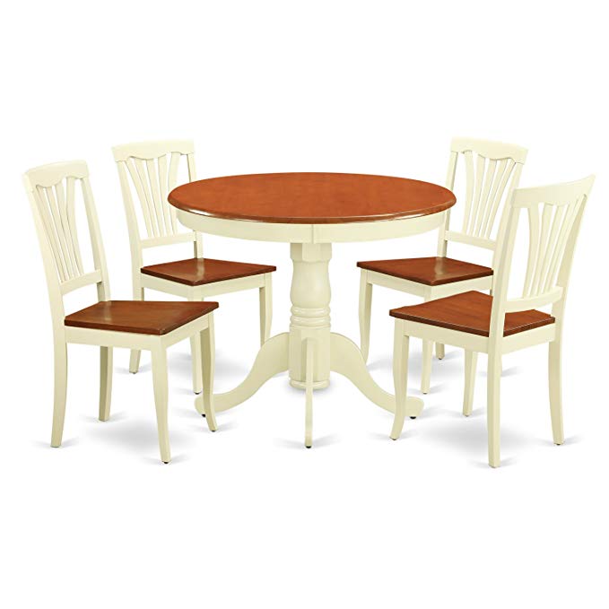 East West Furniture ANAV5-WHI-W 5-Piece Kitchen Table Set, Buttermilk/Cherry Finish