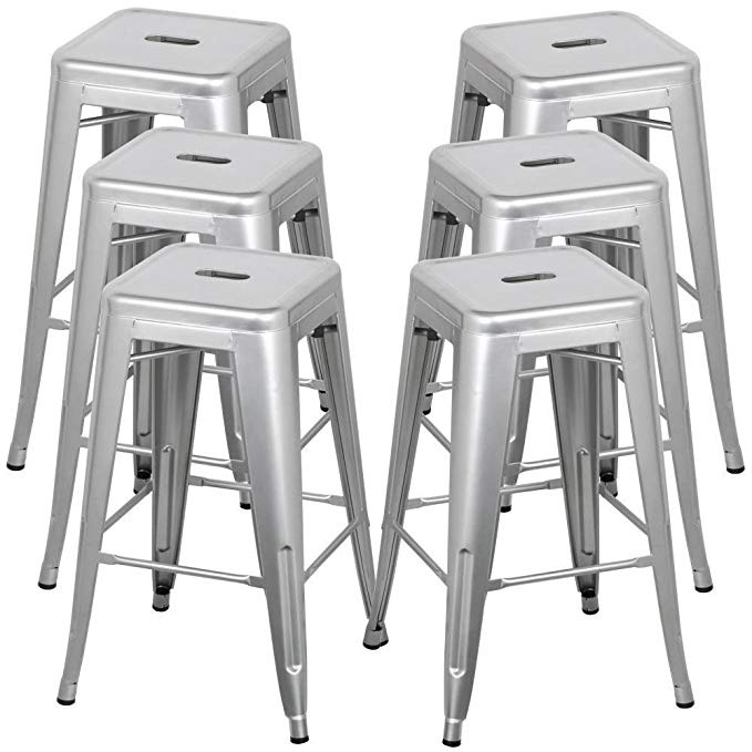 Topeakmart 2016 NEW Set of 6 Metal Steel Bar Stools Vintage Antique Style Counter Bar Stools