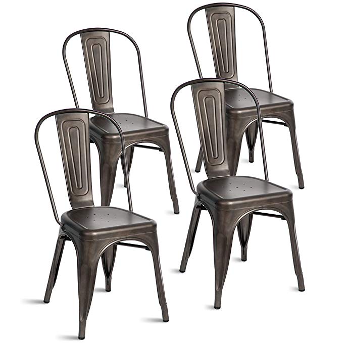 Merax Indoor-Outdoor Use Tolix Style Metal Bistro A Dining Side Chair Stackable Highback Chic Cafe Side Chair Set of 4, (Rusty Color)