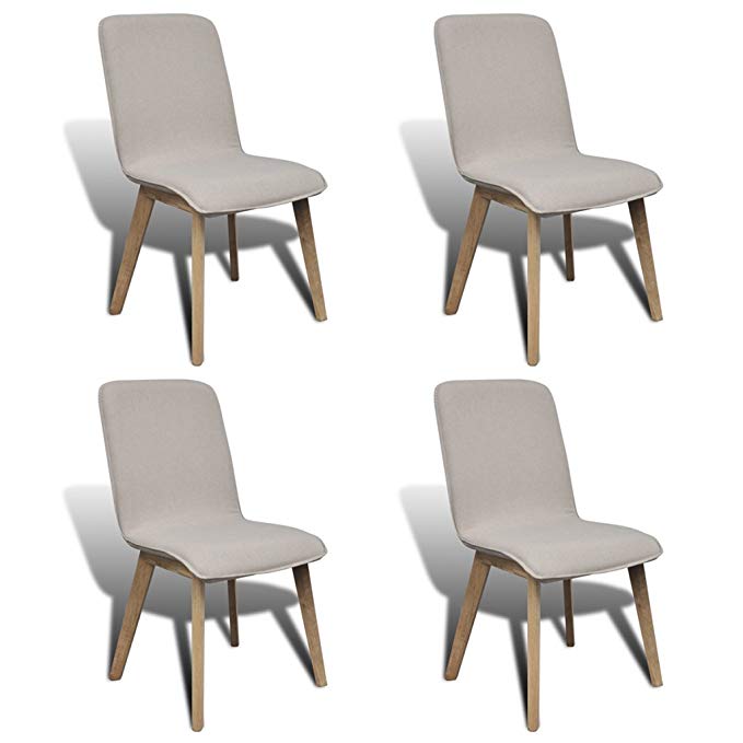 Set of 4 Pieces Beige Wood Legs Fabric Oak Modern Dining Chair Indoor