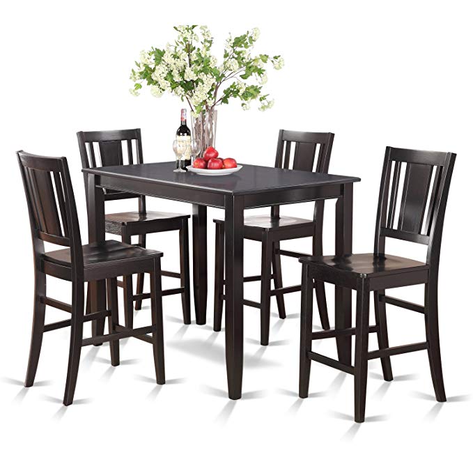 East West Furniture BUCK5-BLK-W 5-Piece Counter Height Table Set, Black Finish