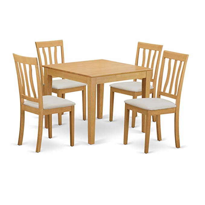 East West Furniture OXAN5-OAK-C 5 Piece Table and 4 Dinette Chair Set