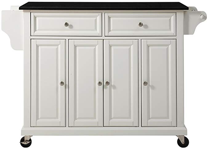 Crosley Furniture Rolling Kitchen Island with Solid Black Granite Top - White