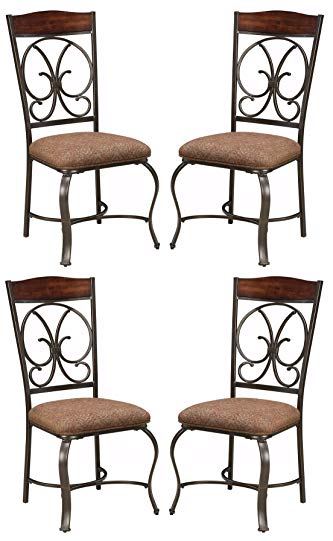 Ashley Furniture Signature Design - Glambrey Dining Room Chair Set - Scrolled Metal Accents - Set of 4 - Brown