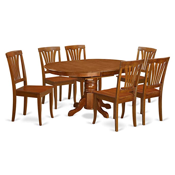 East West Furniture AVON7-SBR-W 7-Piece Dining Table Set, Saddle Brown Finish