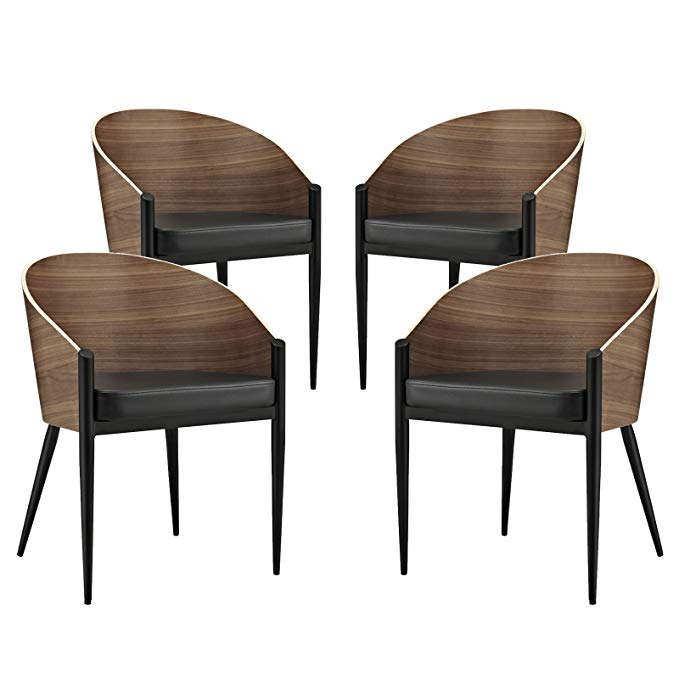 Modway Cooper Dining Chairs Set of 4 in Walnut