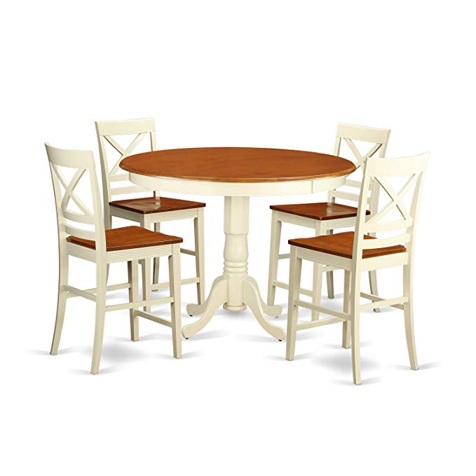 East West Furniture TRQU5-WHI-W 5 Piece Counter Height Pub Table and 4 Kitchen Bar Stool Set