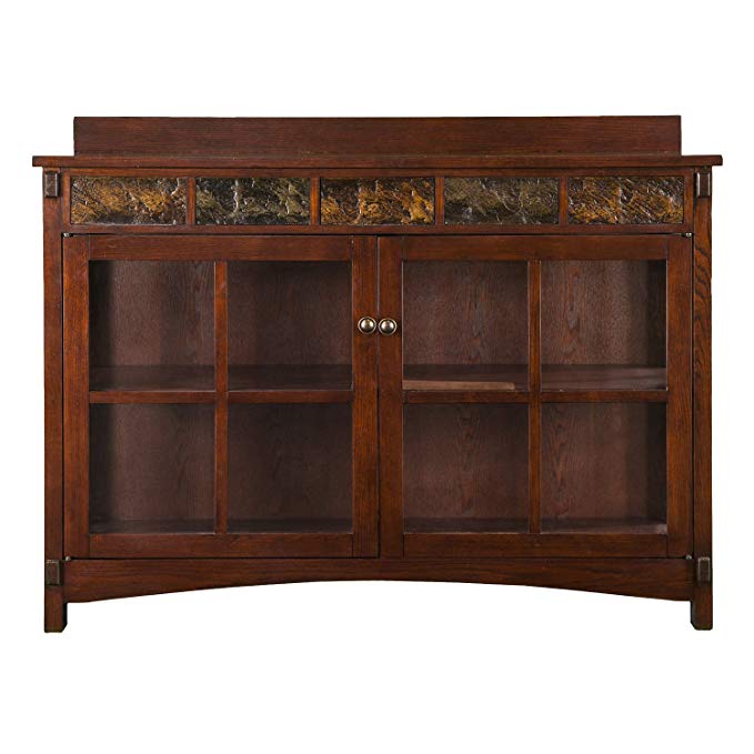 Southern Enterprises Camino Mission Sideboard and Curio, Red Washed Espresso Finish with Faux Slate