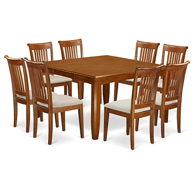 East West Furniture PFPO9-SBR-C 9-Piece Dining Room Table Set