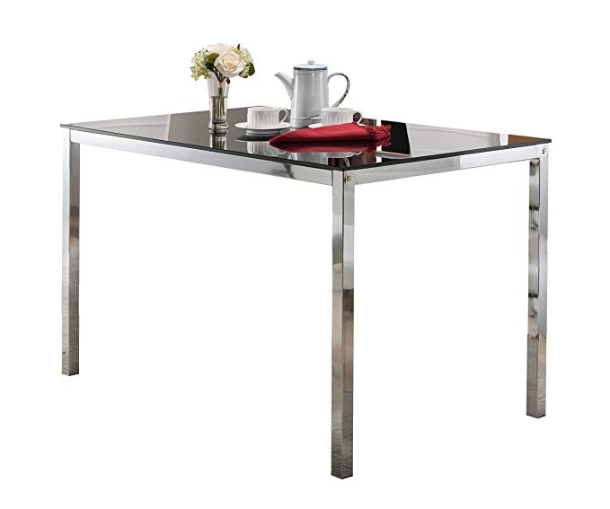 InRoom Designs D917-05 Kings Brand Furniture-Rectangle Modern Dining Table with Glass Top Base, Chrome