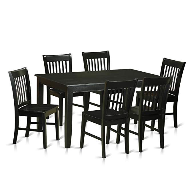 East West Furniture DUNO7-BLK-W 7 Piece Kitchen Table and 6 Dining Chairs Set