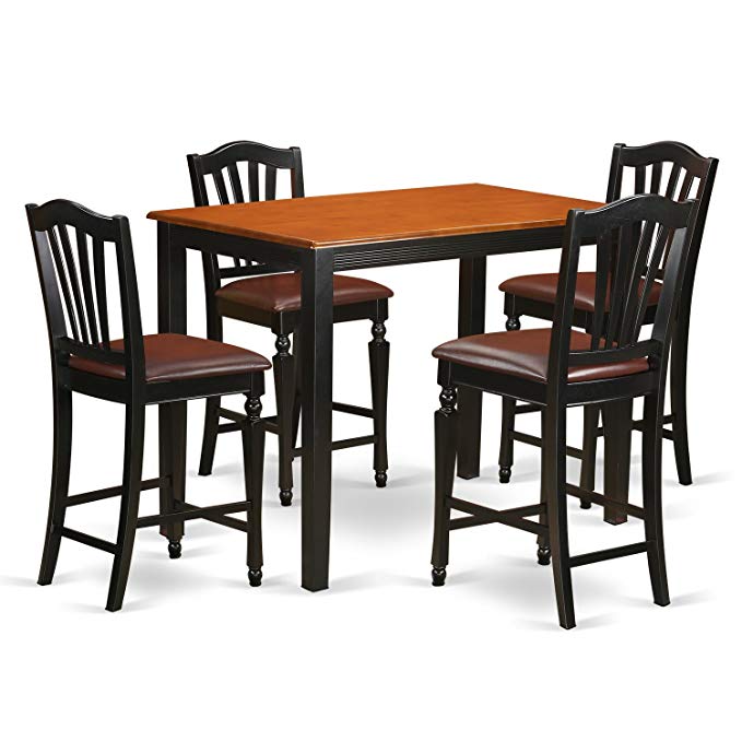 East West Furniture YACH5-BLK-LC 5 Piece Pub Table and 4 Counter Height Dining Chair Set