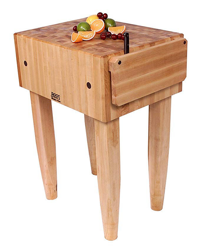 John Boos PCA2-C Maple Wood End Grain Solid Butcher Block with Side Knife Slot, 24 Inches x 18 Inches x 10 Inch Top, 34 Inches Tall, Natural Maple Legs with Casters