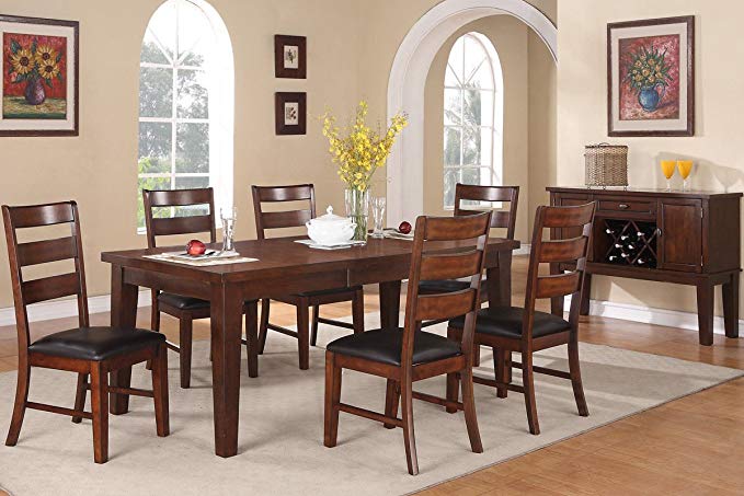 Poundex F2207 & F1283 Walnut Extendable Table and Leatherette Chairs Dining Set