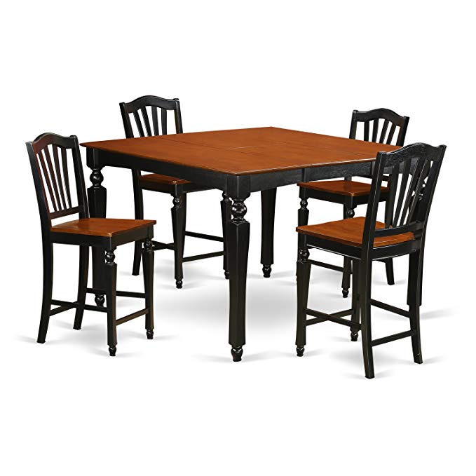 East West Furniture CHEL5-BLK-W 5-Piece Counter Height Dining Table Set