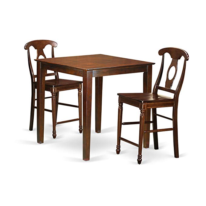 East West Furniture VNKE3-MAH-W 3 Piece Counter Height Pub Table and 2 Kitchen Bar Stool Set