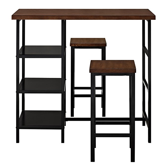 Dorel Living Cosmo 3-Piece Metal Pub Set Wood Top, Dark Mahogany