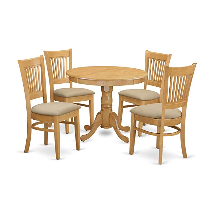 East West Furniture ANVA5-OAK-C 5 Piece Dining Table and 4 Chairs Set