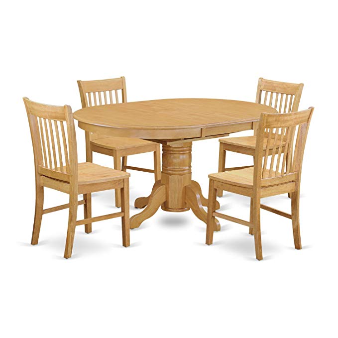 East West Furniture AVNO5-OAK-W 5 Piece Small Kitchen Table and 4 Dining Chair Set