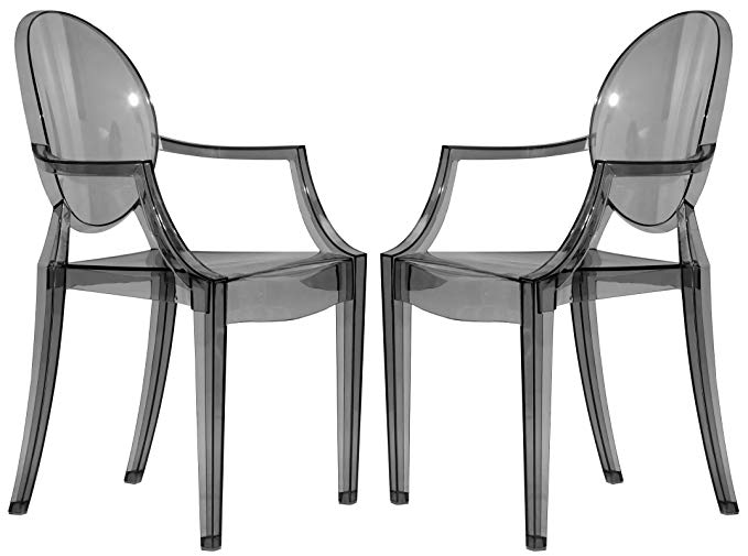 LeisureMod Carroll Modern Acrylic Side Dining Armchair in Transparent Black, Set of 2